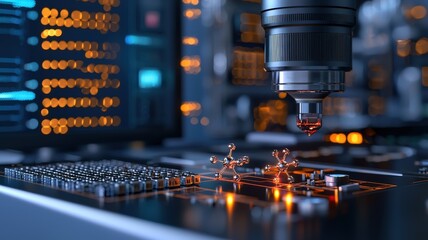 Quantum and supercomputing research concept. Microscopic view of quantum gates showing interactions, ideal for educational and scientific content related to quantum computing technology.