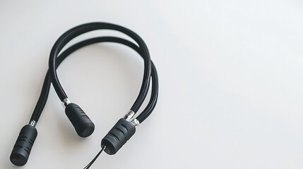 Fototapeta premium Two black headphones with a silver cord