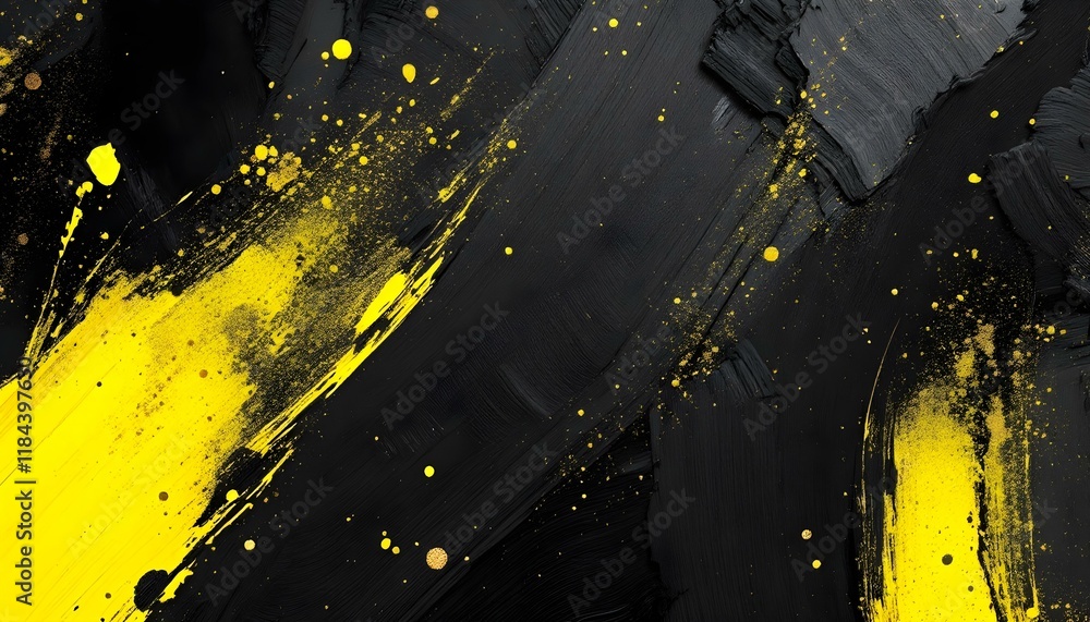 Aufkleber Black and yellow abstract background with a textured brushstroke. Abstract black and yellow grunge with a halftone effect texture background. An abstract backdrop featuring black and yellow tones