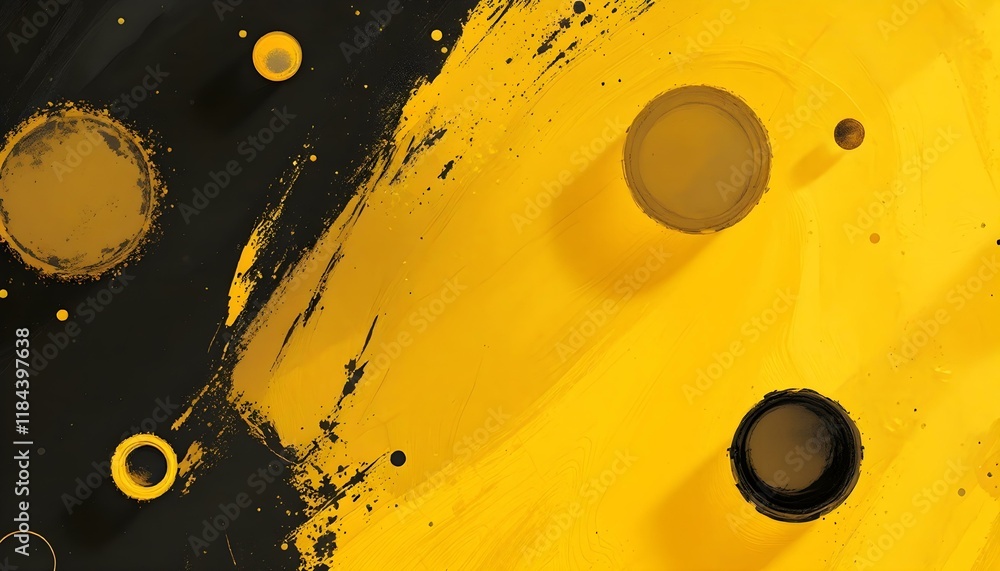Aufkleber Black and yellow abstract background with a textured brushstroke. Abstract black and yellow grunge with a halftone effect texture background. An abstract backdrop featuring black and yellow tones