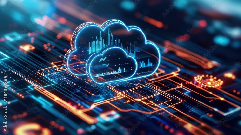 Poster intelligent cloud computing technology with futuristic digital data and information network