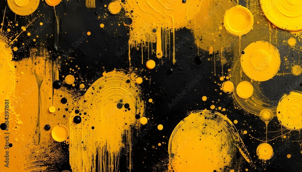 Aufkleber Black and yellow abstract background with a textured brushstroke. Abstract black and yellow grunge with a halftone effect texture background. An abstract backdrop featuring black and yellow tones