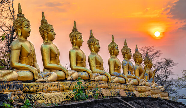 Golden Buddha statues. Phu Salao temple. Pakse city, Champasak Province, Southern Laos	
 - Powered by Adobe
