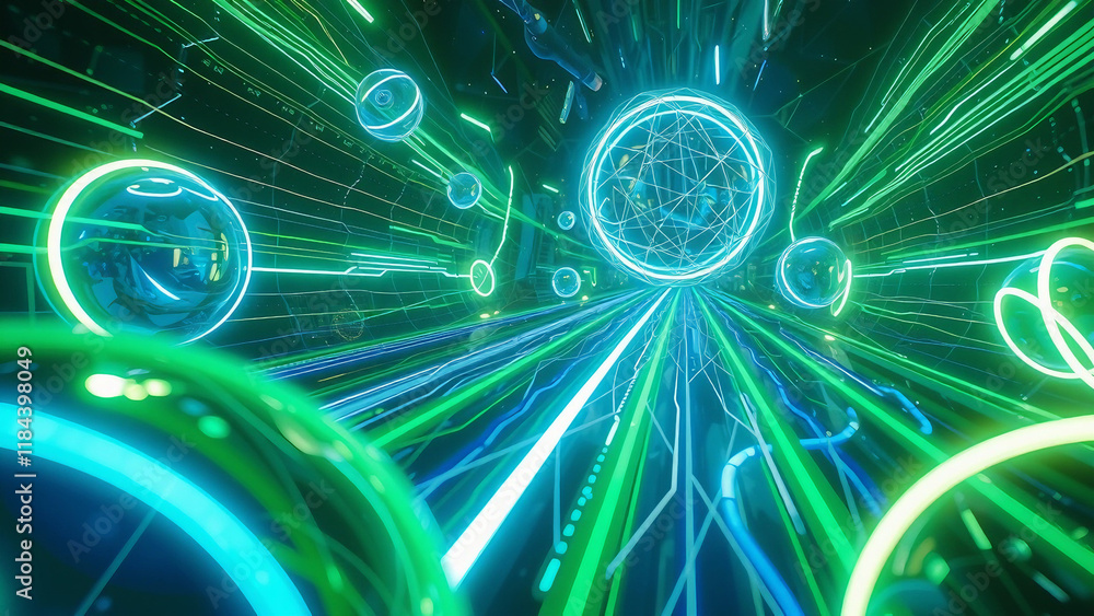 Aufkleber futuristic glowing blue code pattern with energy waves and starry space backdrop, blending fractals 