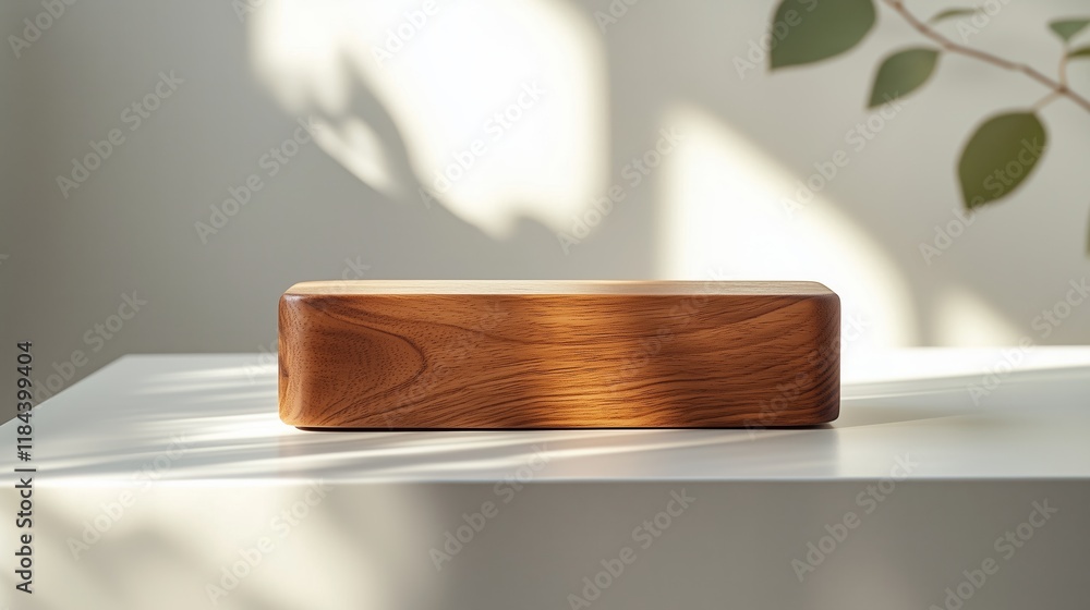 Poster elegant wooden block on minimalist surface with soft shadows
