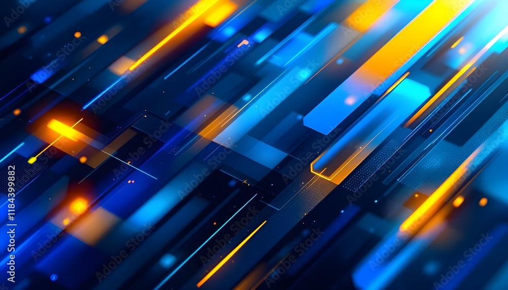 Aufkleber blue and yellow abstract geometric tech banner with grunge texture. futuristic design. colorful line