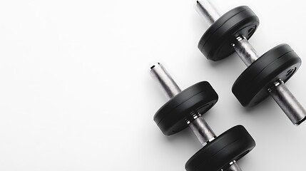 Two black dumbbells are on a white background