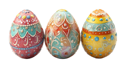 Colorful decorative easter eggs on high fidelity artistic display festive vibe close-up isolated on transparent background png