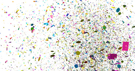 Vibrant confetti falling on white background. Perfect for celebrations, parties, and festive designs.