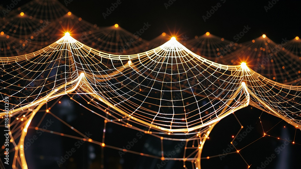Poster fractal spider web design with light and wave patterns