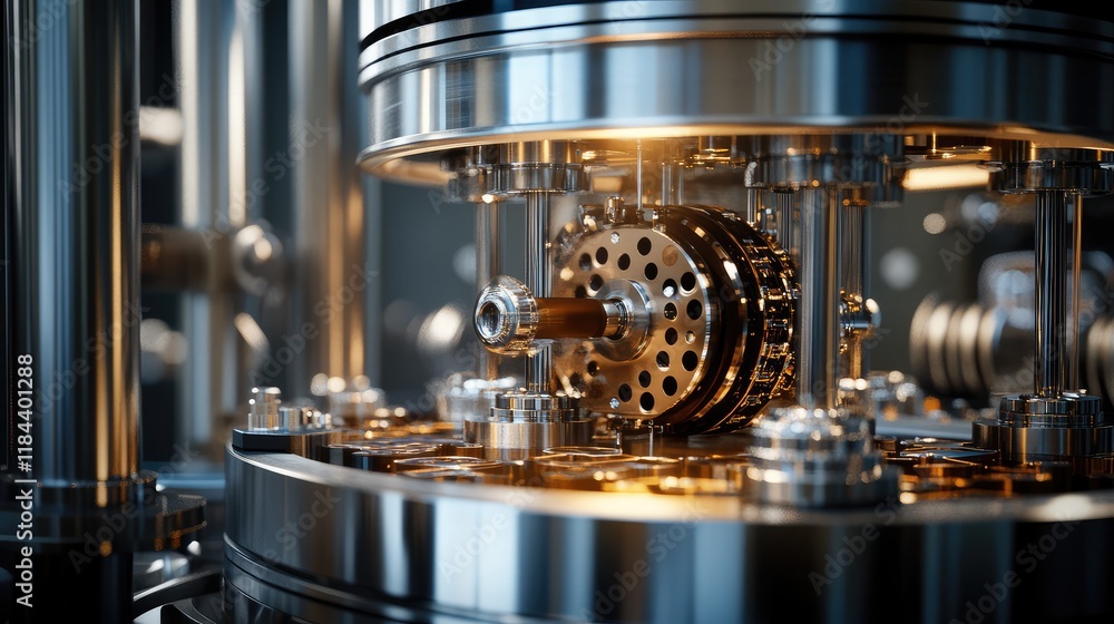 Poster quantum technology applied to finance, showing quantum processors optimizing financial models and ri