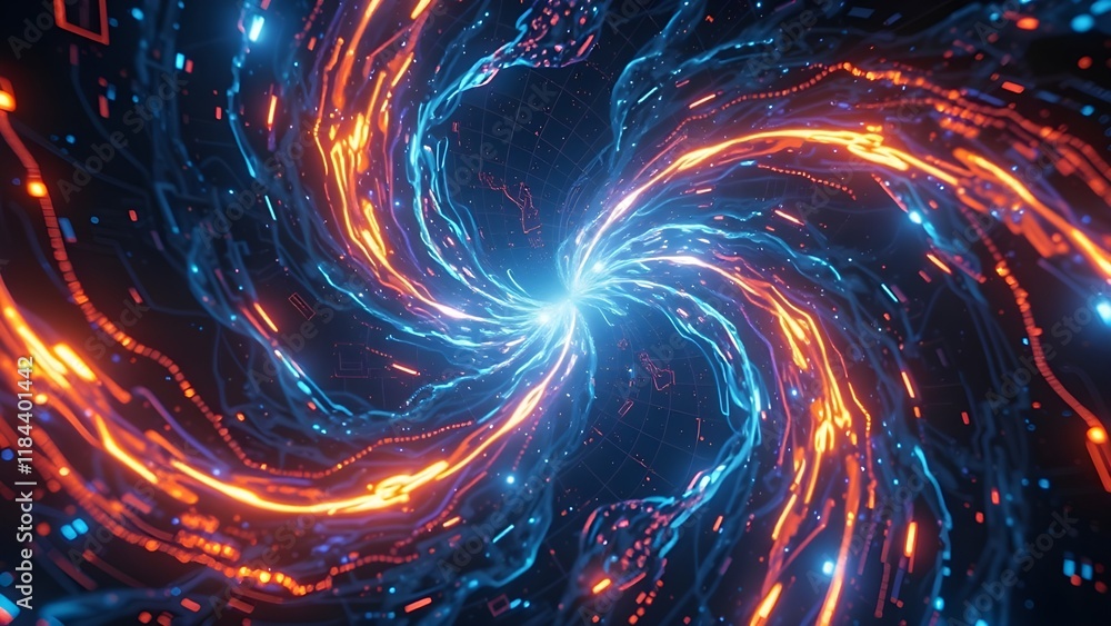 Poster a vibrant abstract space-themed background with glowing spirals and fractal patterns