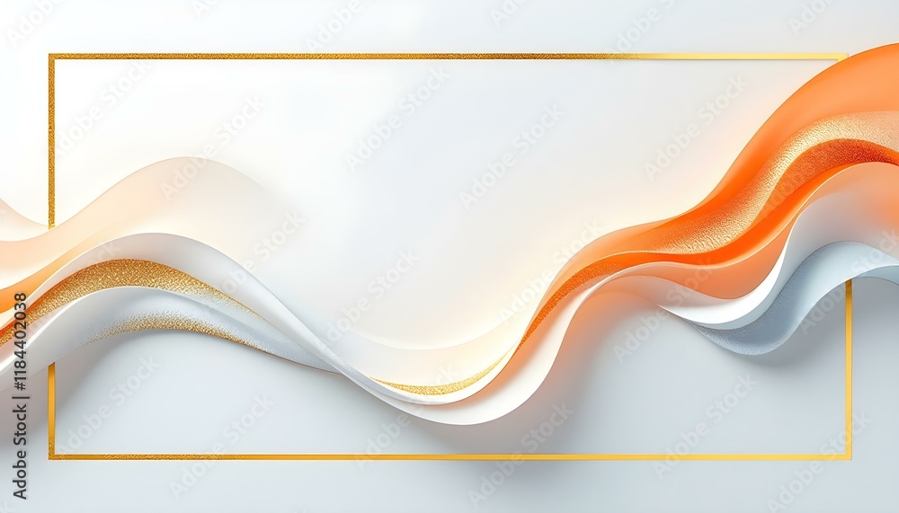 Poster Bright speed abstract orange swoosh border certificate. Liquid fluid yellow abstract background. Minimalistic soft light abstract swoosh wave border layout. Bright blue abstract speed lines flow