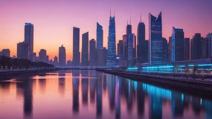 Obraz premium city skyline at sunset
