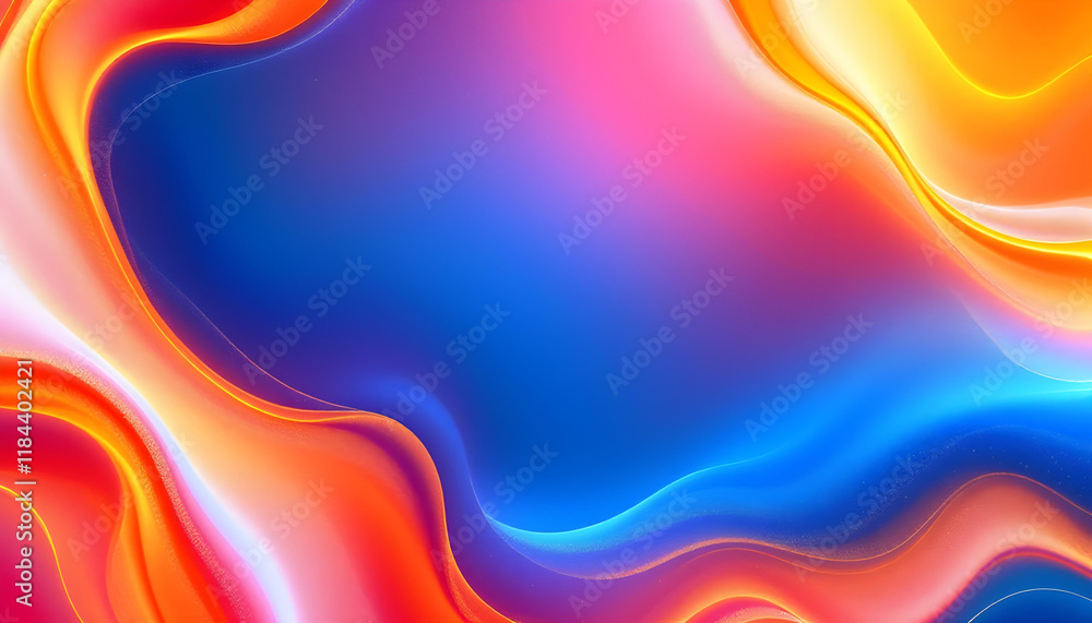 Poster Bright speed abstract orange swoosh border certificate. Liquid fluid yellow abstract background. Minimalistic soft light abstract swoosh wave border layout. Bright blue abstract speed lines flow