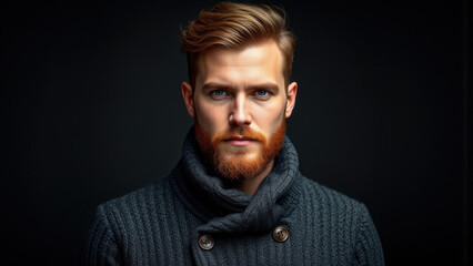Obraz premium Portrait of Man with Red Hair and Beard Wearing Gray Cardigan