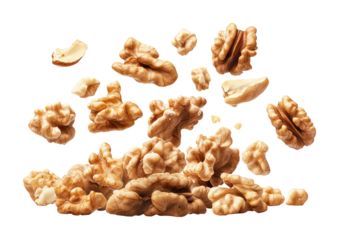 Falling walnuts on food studio environment high fidelity concept isolated on transparent background png