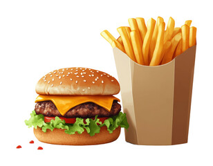 Delicious fast food meal on a high fidelity paper bag burgers and fries isolated on transparent background png