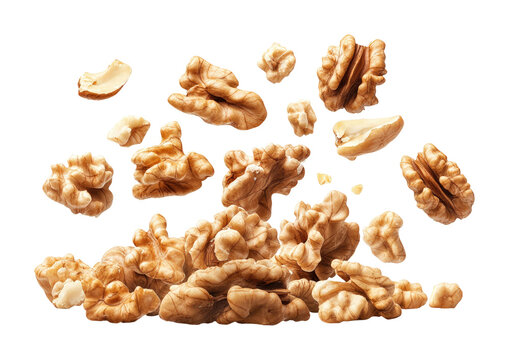 Falling walnuts on food studio environment high fidelity concept isolated on transparent background png