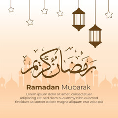 Ramadan Karim Greeting Card design. Illustration of Islamic post with calligraphy star and Arabic lamp.