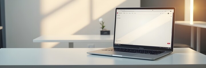 A modern desk with a laptop displaying an e-commerce website homepage