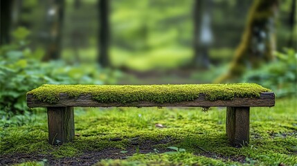 Naklejka premium Mossy wooden bench in a forest.