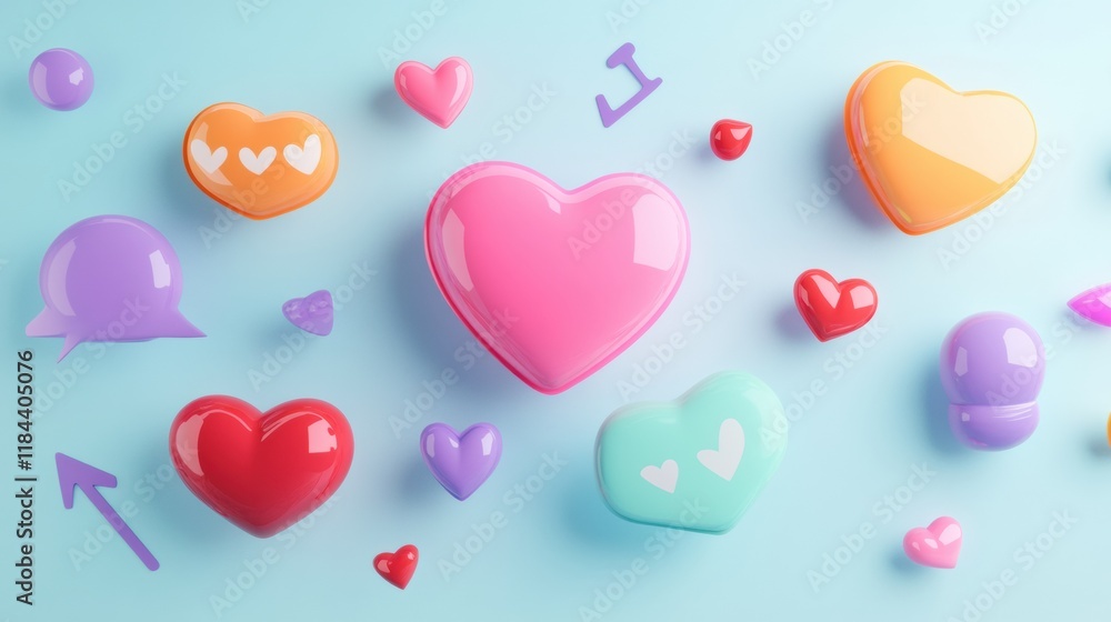 Aufkleber floating 3d chat bubbles, hearts, and arrows create a vibrant and expressive digital communication t