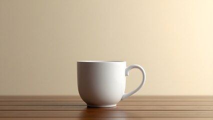 Obraz premium A solitary coffee mug placed on a polished wooden table