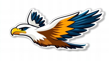 Obraz premium A stylized eagle in flight, wings spread wide. Bold colors and cartoonish style.