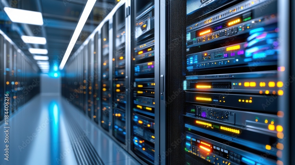 Poster sophisticated datacenter with advanced networking and digital technologies