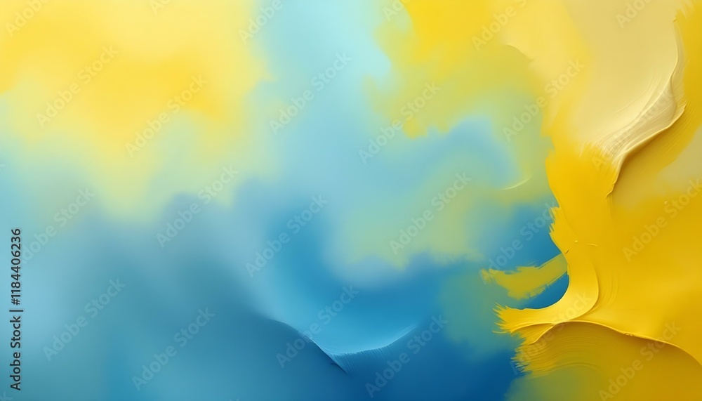 Poster Serenity in simplicity. Minimalistic yellow abstract background concept. Yellow waves flow smoothly in the background. Abstract layered waves in shades of orange and yellow on the background