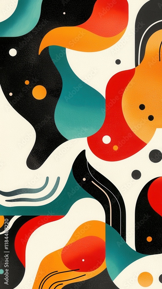 Poster captivating abstract fluid art with vibrant geometric shapes and mesmerizing color palette