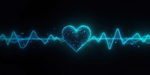 Glowing Heart Shaped Energy Pulse with Vibrant Waveform