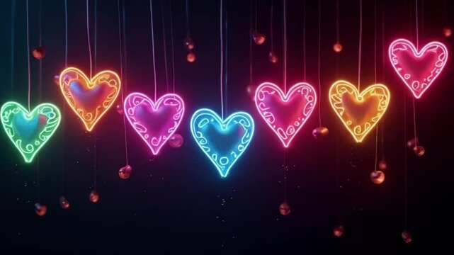 glowing hearts on black background, Valentine concept 