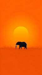 Fototapeta premium Sunset Silhouette Elephant Illustration