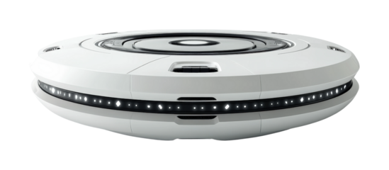 Futuristic circular platform modern lab digital display high-tech environment side view innovation concept isolated on transparent background png