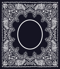 Stylish Black and White Paisley Bandana Design with Blank Center