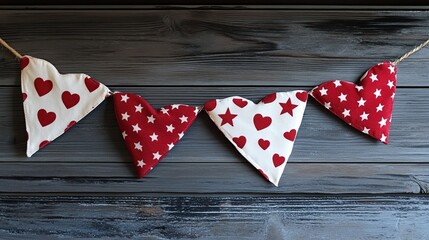 Obraz premium A decorative red and white bunting with alternating heart and star shapes
