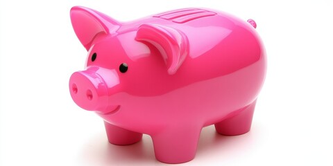 Fototapeta premium A vibrant pink plastic piggy bank designed for saving money. This playful pink piggy bank can add charm to any room while encouraging savings with its eye catching design.