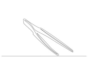 One continuous line drawing of Medical tweezers . Single line of Medical tweezers vector illustration