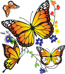 Vibrant Monarch Butterflies and Flowers in a Decorative Design