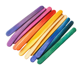 Colorful rainbow popsicle sticks on creative supplies studio setting high fidelity isolated on transparent background png