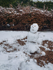 snowman made of snow on the playground