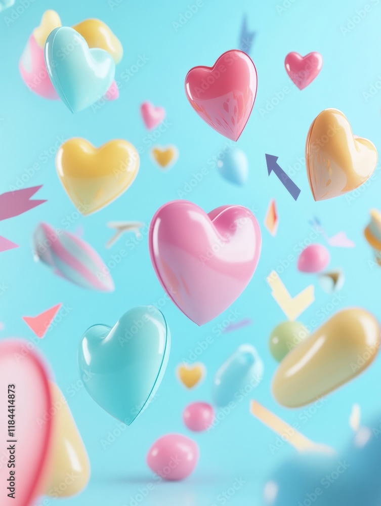 Poster colorful floating 3d chat bubbles hearts and arrows create a playful atmosphere with vibrant colors 