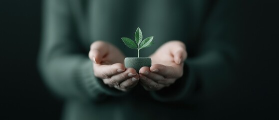 A person is holding a small plant in their hands