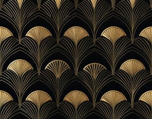 Elegant Art Deco Gold and Black Geometric Seamless Pattern, Luxury Design, Vintage Style