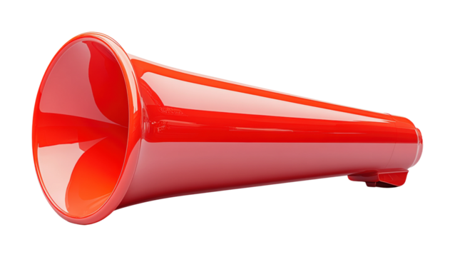 Red megaphone on promotional tool studio setting high fidelity dynamic visual concept isolated on transparent background png