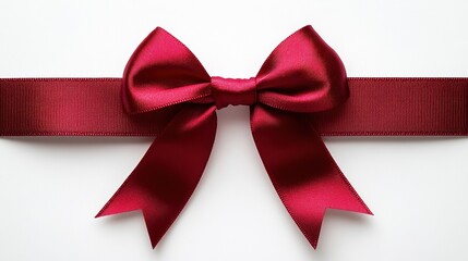 Fototapeta premium A vibrant red satin ribbon tied into a perfect bow on a clean white background, symbolizing celebration, elegance, and gift-giving. Ideal for festive or holiday themes.