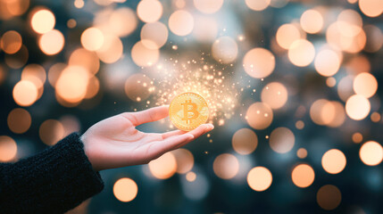 Obraz premium A hand holding a golden coin with the letter B on it