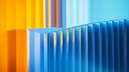 Obraz premium Blue and orange books stand in vertical rows